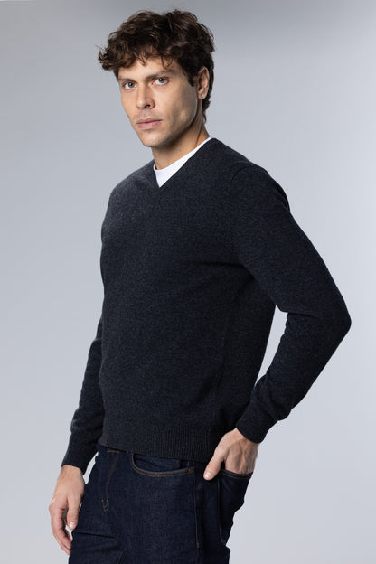 Lambswool-Blend V-Neck Pullover – Dark Grey – Dark Grey – image 3
