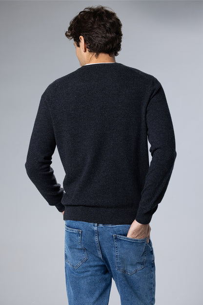 Lambswool-Blend V-Neck Pullover – Dark Grey – Dark Grey – image 4