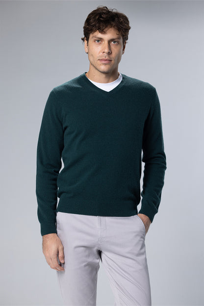 Lambswool-Blend V-Neck Pullover – Dark Green – Dark Green – image 2