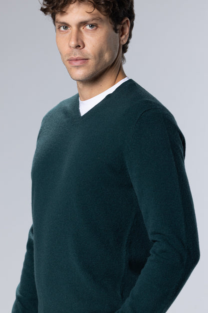 Lambswool-Blend V-Neck Pullover – Dark Green – Dark Green – image 4