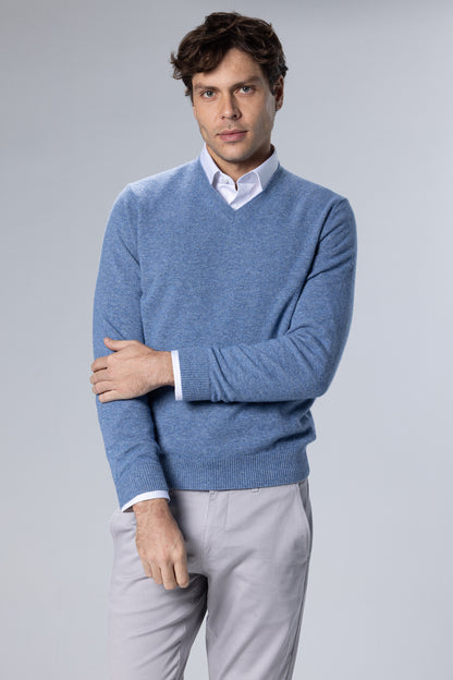 Lambswool-Blend V-Neck Pullover – Light Blue – Light Blue – image 1