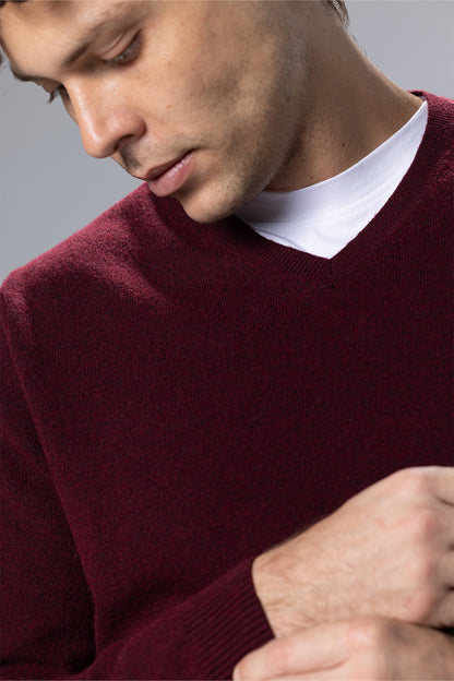 Lambswool-Blend V-Neck Pullover – Burgundy – Burgundy – image 4