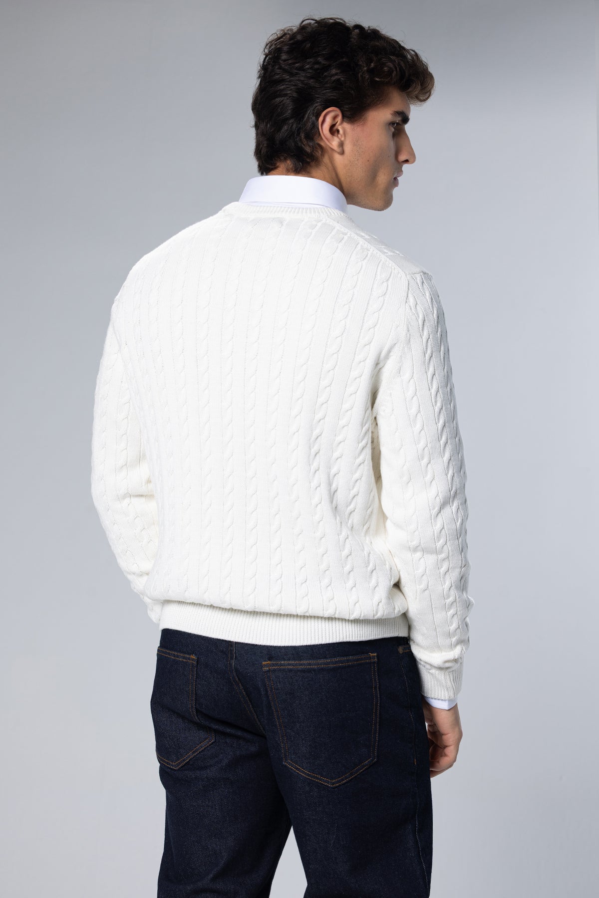 Cable-Knit Cotton Crewneck Pullover – Offwhite – Offwhite – image 2