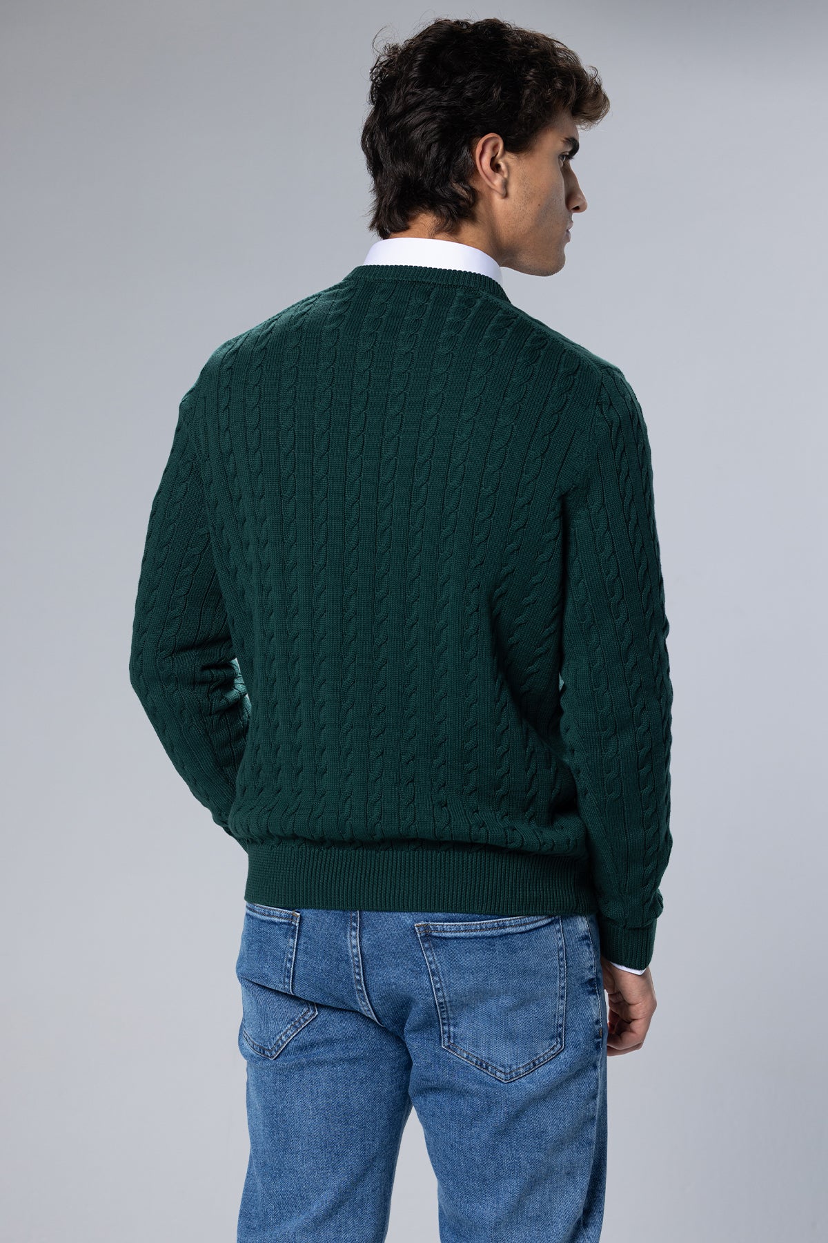 Cable-Knit Cotton Crewneck Pullover – Green – Green – image 3