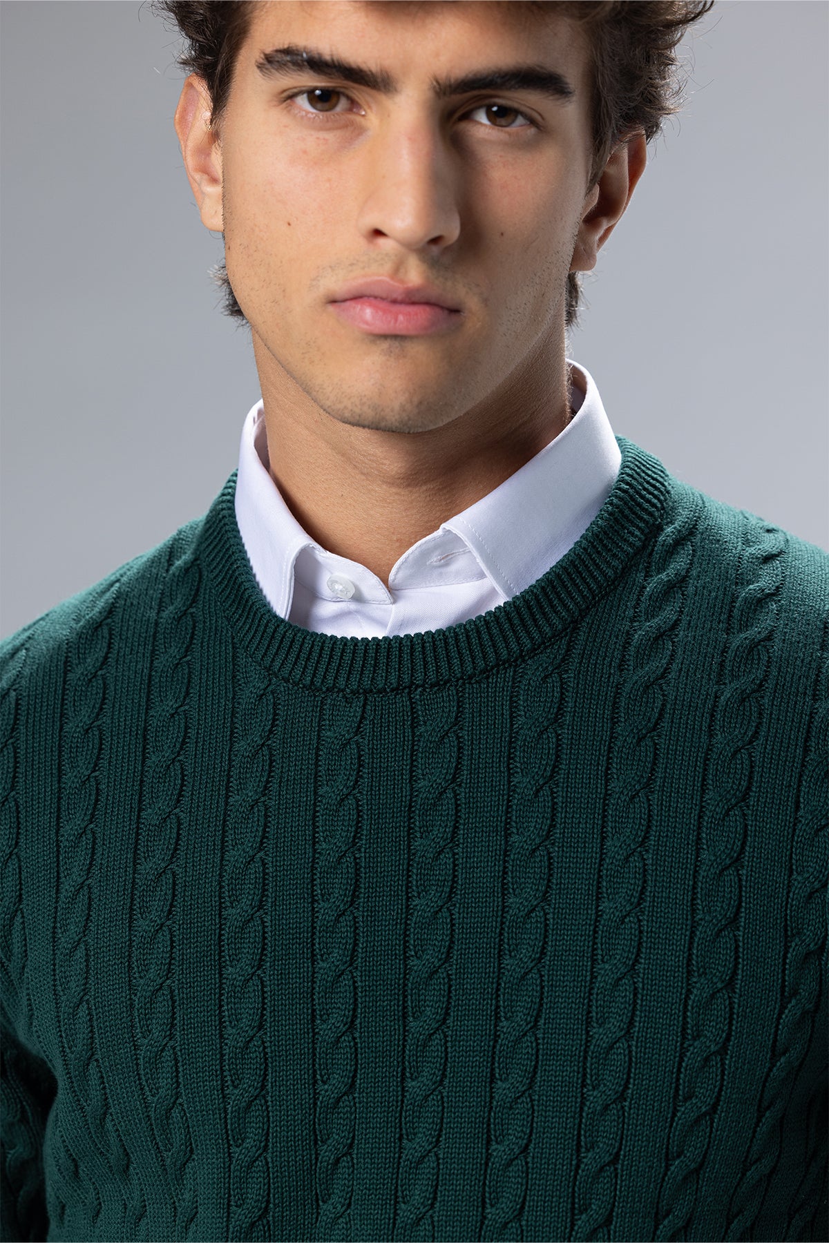 Cable-Knit Cotton Crewneck Pullover – Green – Green – image 4