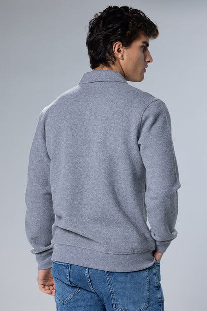 Long Sleeved Placket Cotton Polo – Grey – Grey – image 3