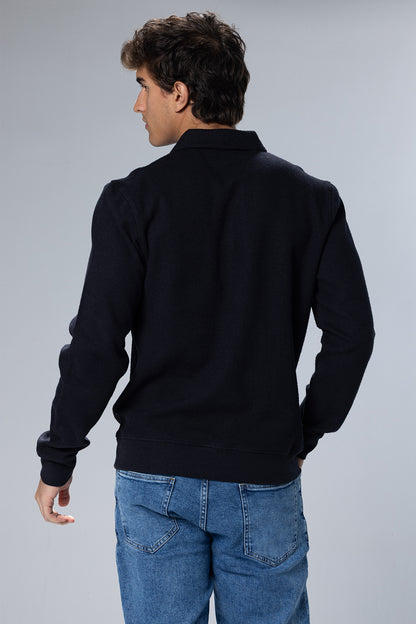 Long Sleeved Placket Cotton Polo – Dark Navy – Dark Navy – image 3