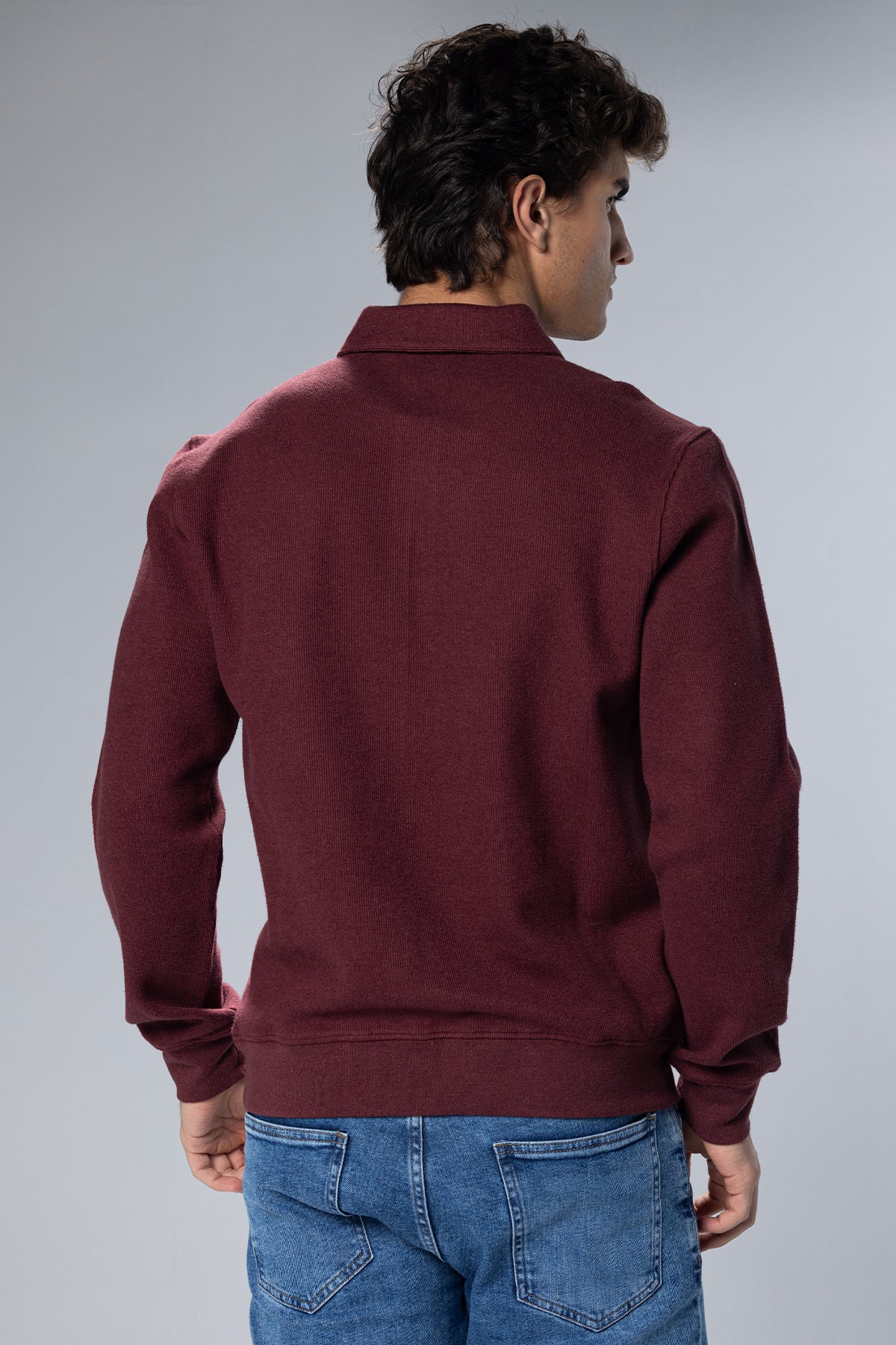 Long Sleeved Placket Cotton Polo – Light Burgundy – Light Burgundy – image 4