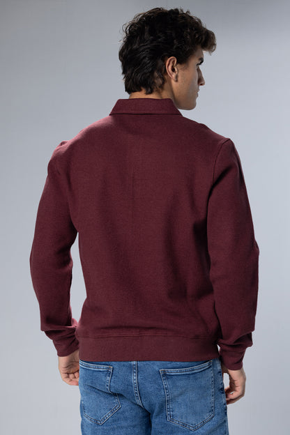 Long Sleeved Placket Cotton Polo – Light Burgundy – Light Burgundy – image 4