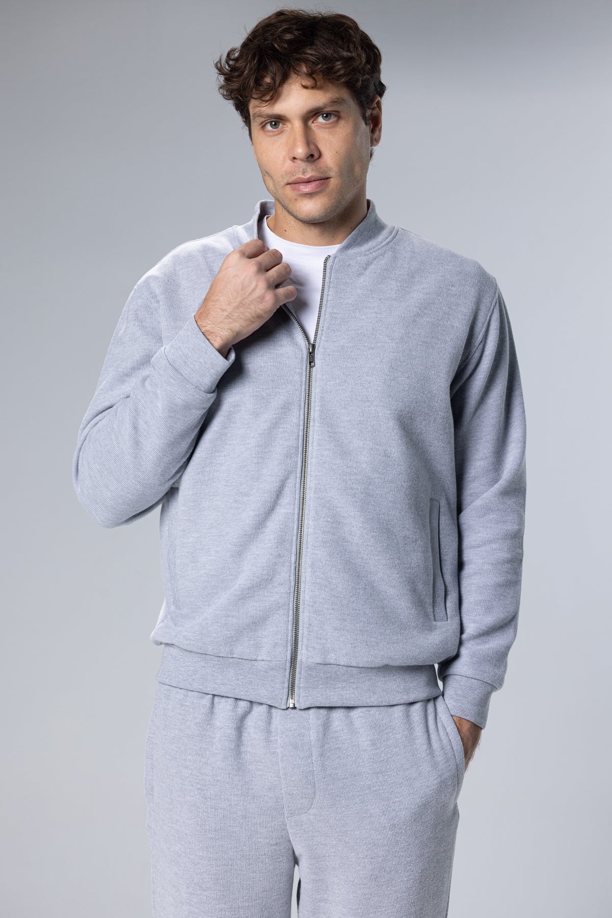 Full-Zip Cotton Sweatshirt Jacket – Light Grey – Light Grey – image 3
