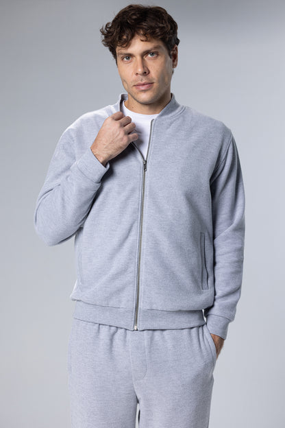 Full-Zip Cotton Sweatshirt Jacket – Light Grey – Light Grey – image 3