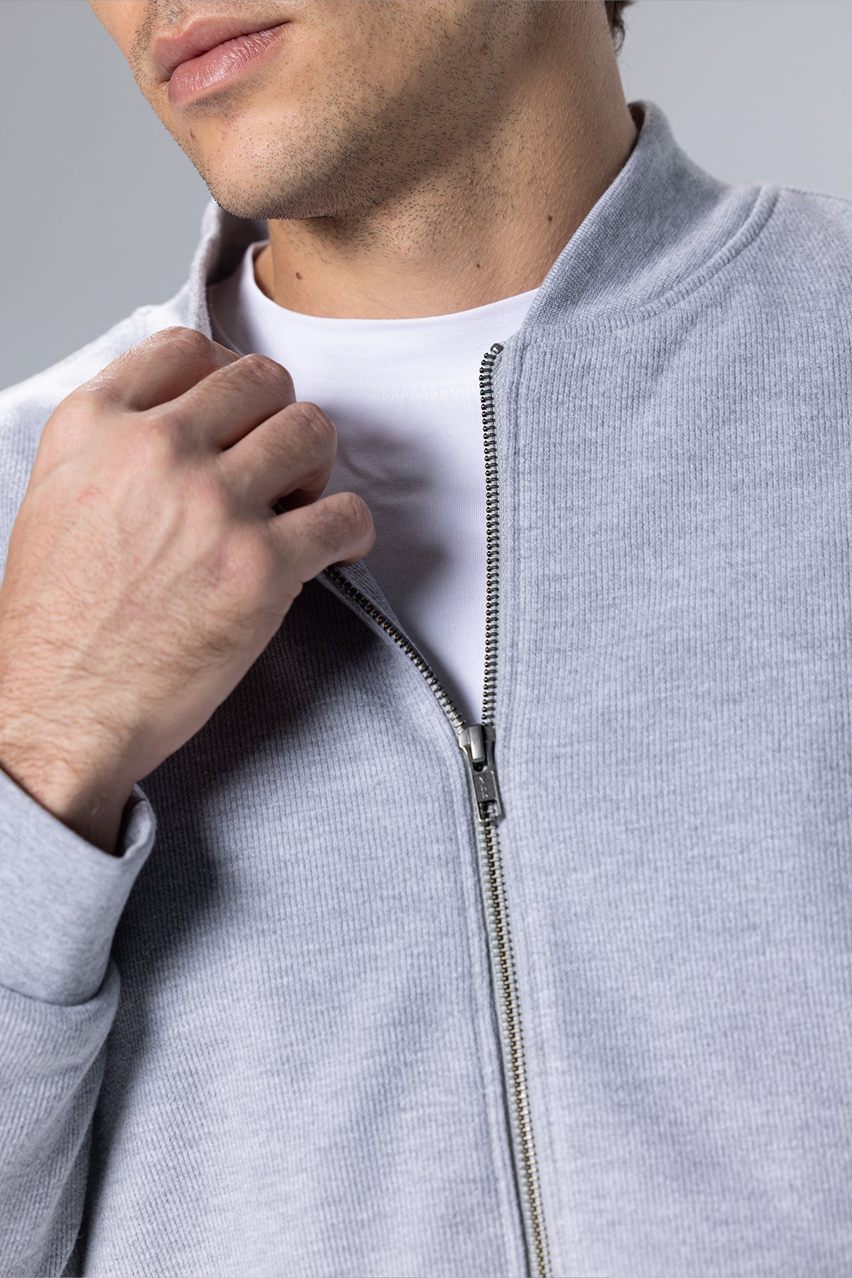 Full-Zip Cotton Sweatshirt Jacket – Light Grey – Light Grey – image 4