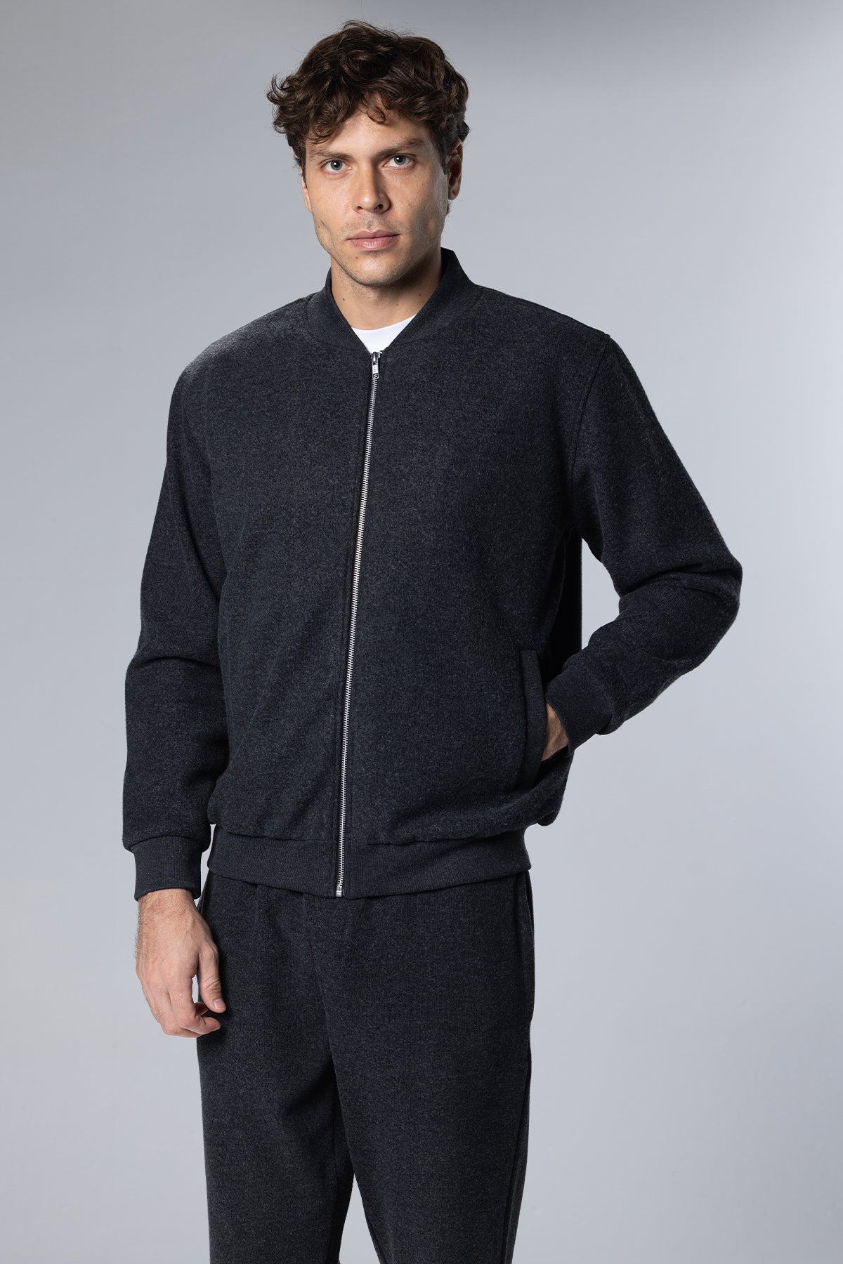 Full-Zip Cotton Sweatshirt Jacket – Grey – Grey – image 1