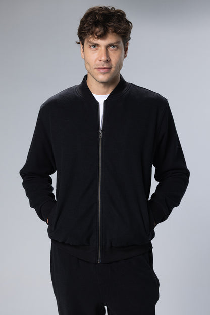 Full-Zip Cotton Sweatshirt Jacket – Black – Black – image 1