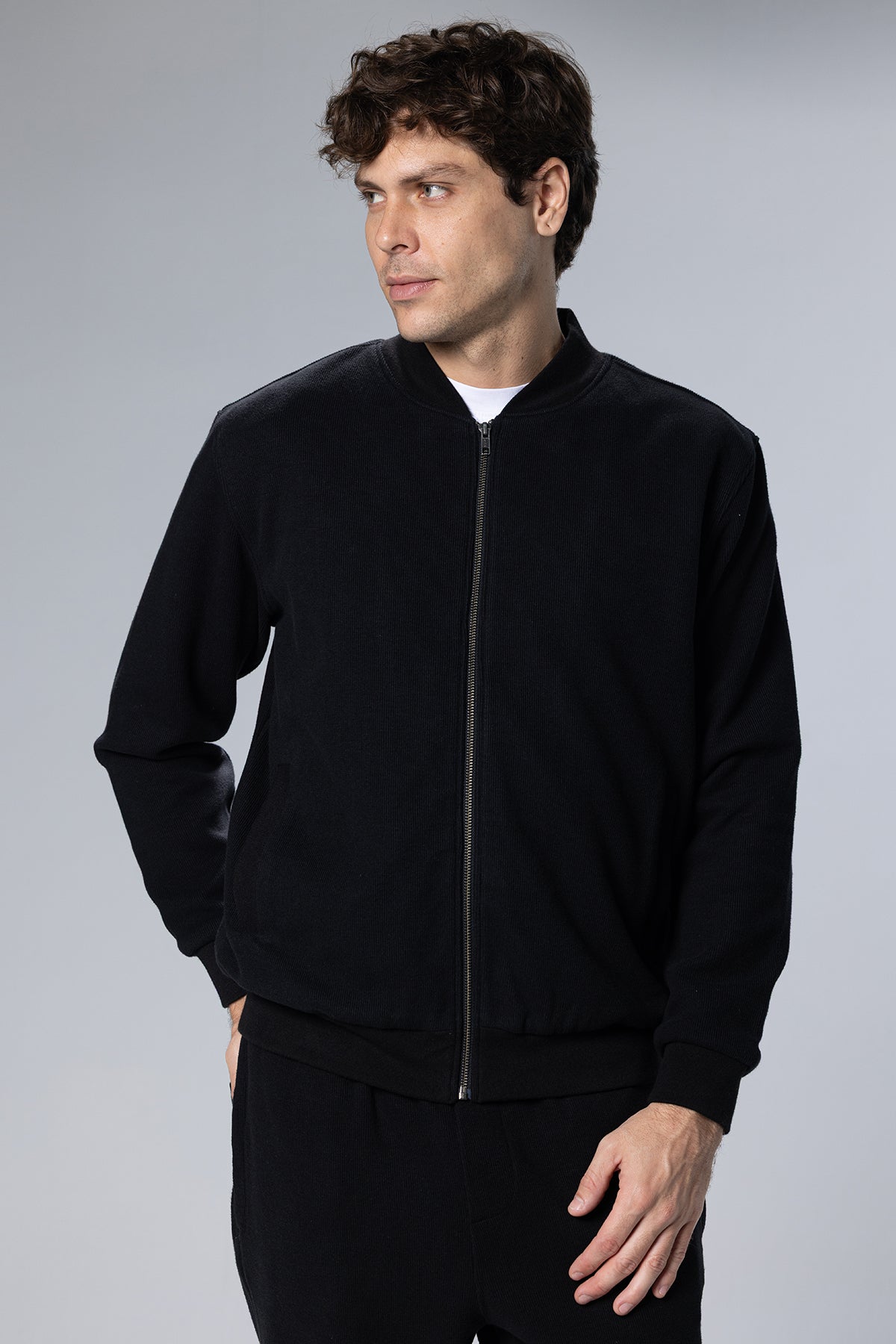 Full-Zip Cotton Sweatshirt Jacket – Black – Black – image 3