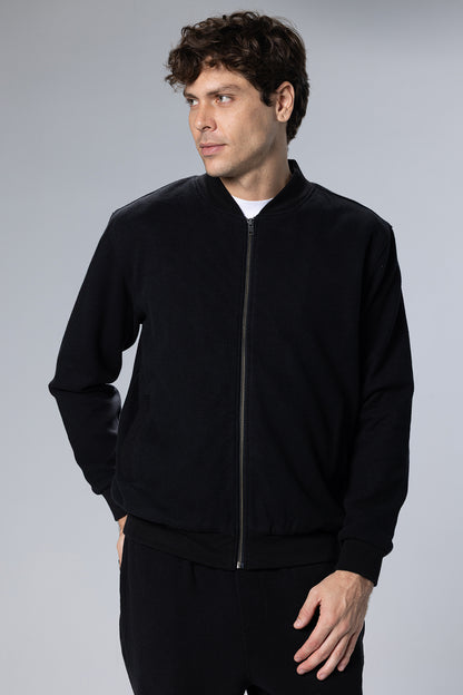 Full-Zip Cotton Sweatshirt Jacket – Black – Black – image 3