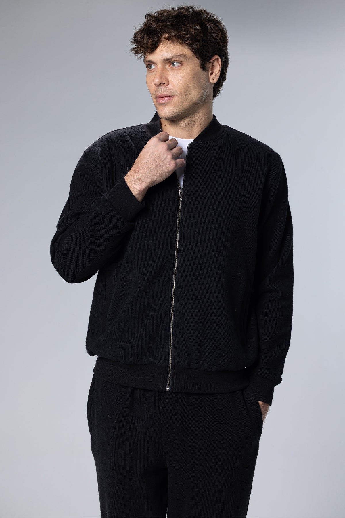 Full-Zip Cotton Sweatshirt Jacket – Black – Black – image 4