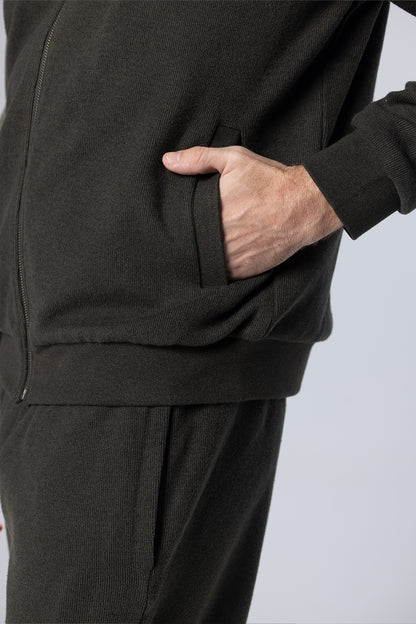 Full-Zip Cotton Sweatshirt Jacket – Dark Green – Dark Green – image 2
