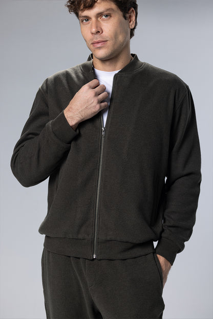 Full-Zip Cotton Sweatshirt Jacket – Dark Green – Dark Green – image 4