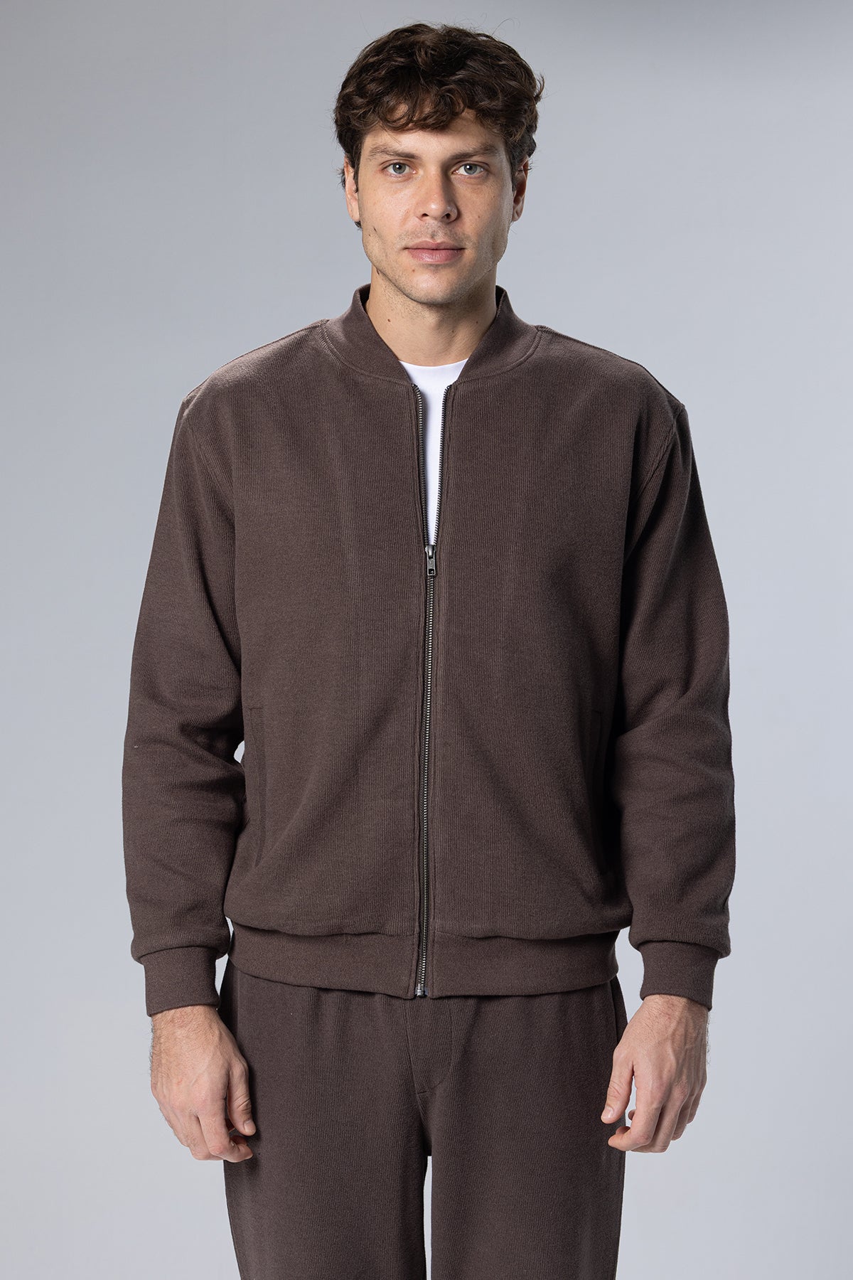 Full-Zip Cotton Sweatshirt Jacket – Brown – Brown – image 1