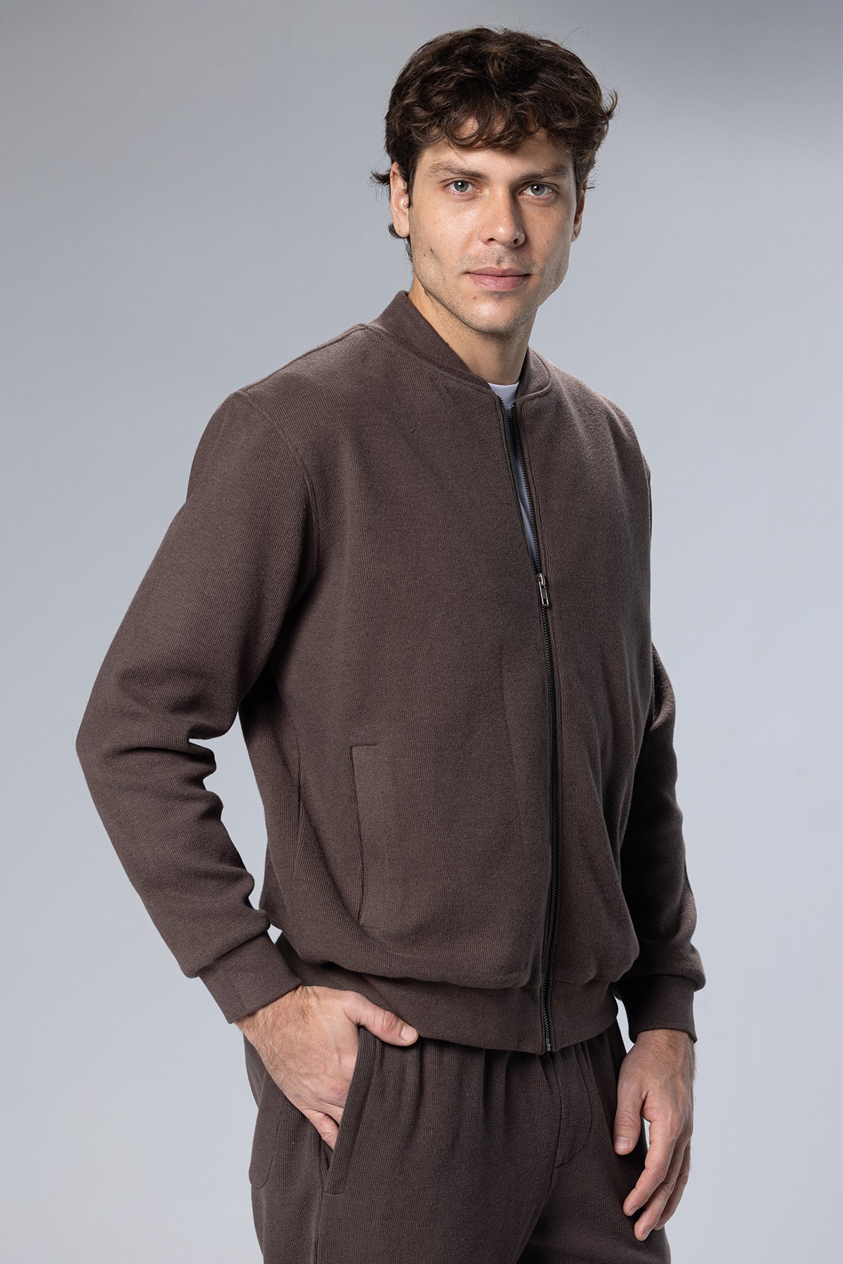 Full-Zip Cotton Sweatshirt Jacket – Brown – Brown – image 4