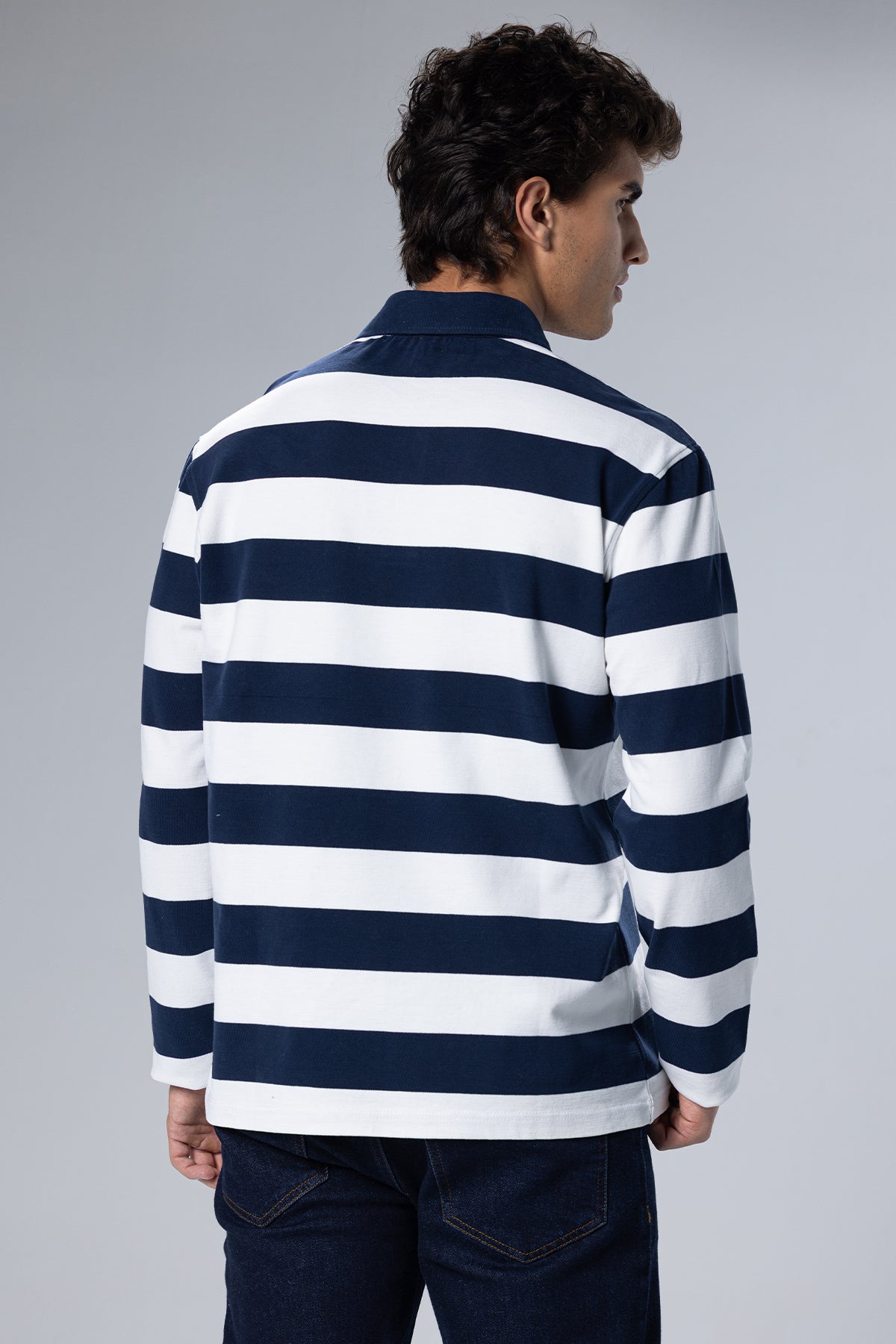 Wide-Stripe Long-Sleeve Cotton Polo Shirt – Navy – Navy – image 4