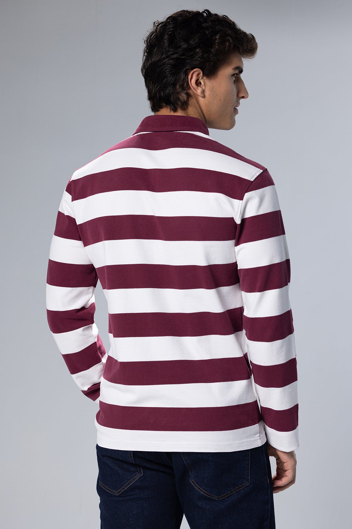 Wide-Stripe Long-Sleeve Cotton Polo Shirt – Burgundy – Burgundy – image 2