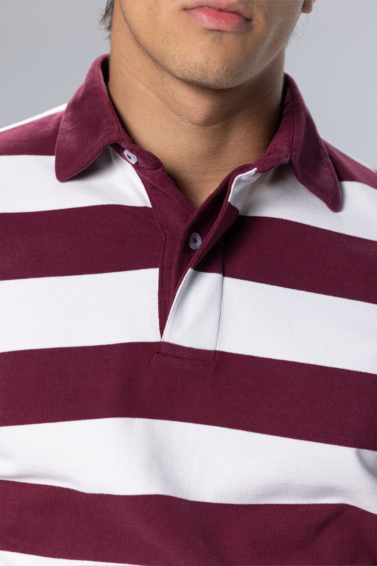 Wide-Stripe Long-Sleeve Cotton Polo Shirt – Burgundy – Burgundy – image 3