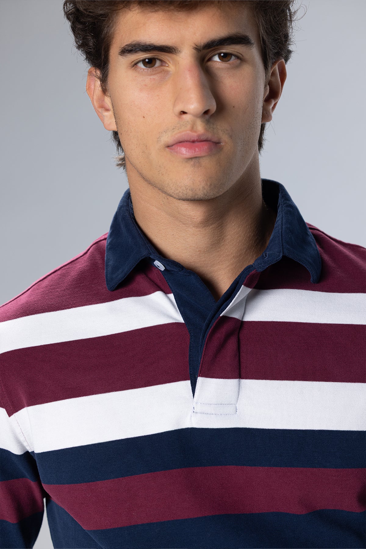 Striped Long-Sleeve Cotton Polo Shirt – Navy – Navy – image 3