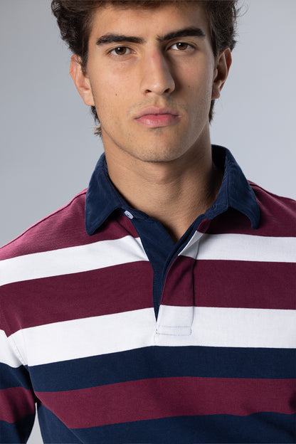 Striped Long-Sleeve Cotton Polo Shirt – Navy – Navy – image 3