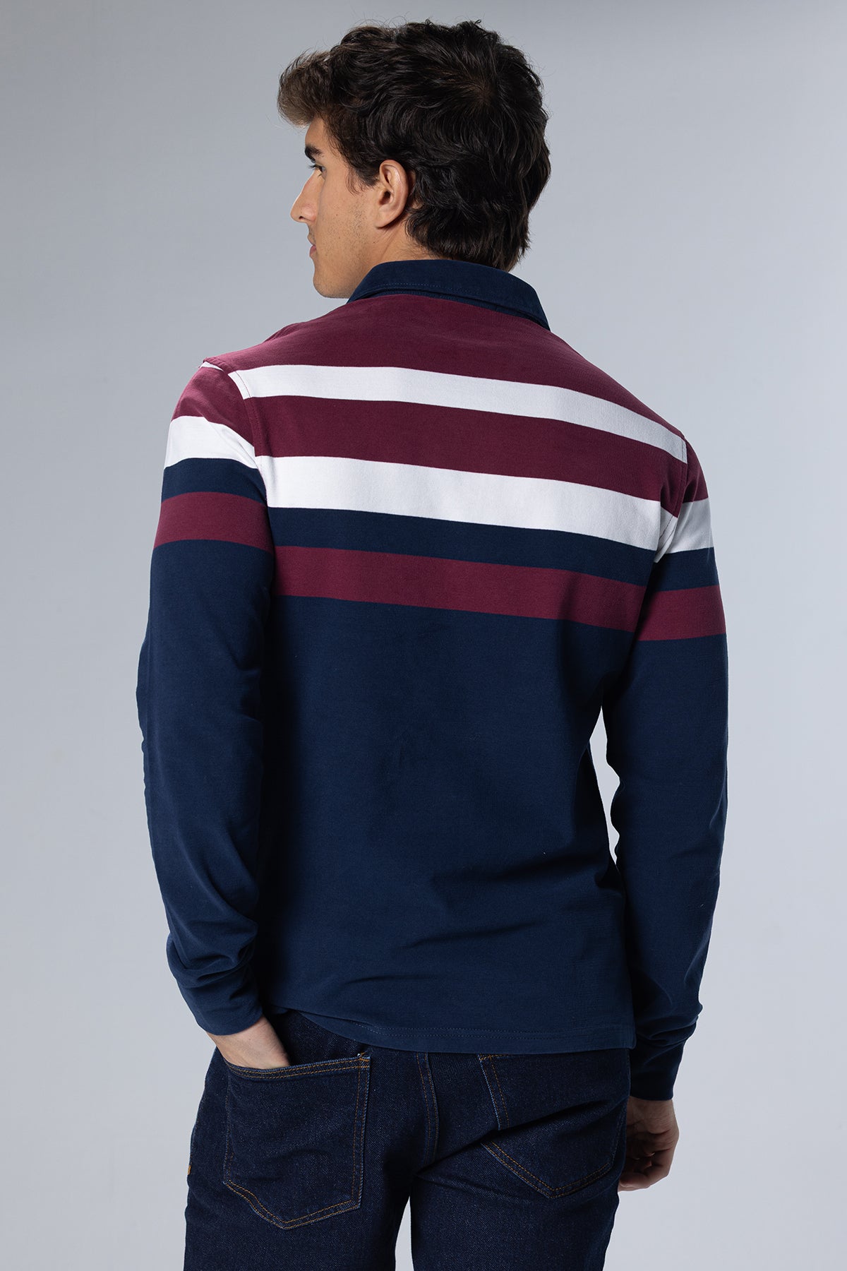 Striped Long-Sleeve Cotton Polo Shirt – Navy – Navy – image 4