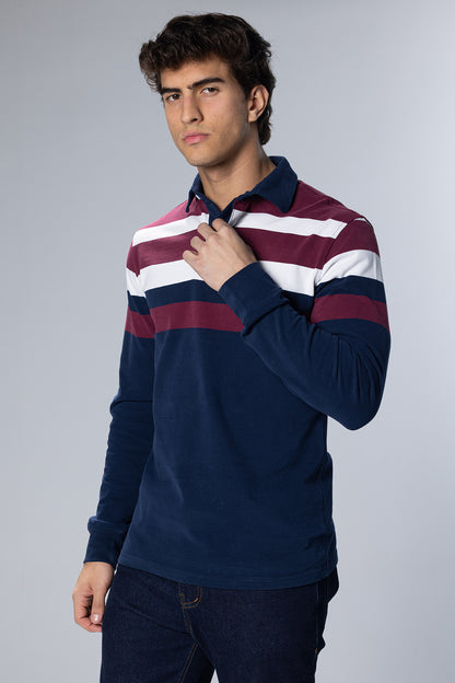Striped Long-Sleeve Cotton Polo Shirt – Navy – Navy – image 5